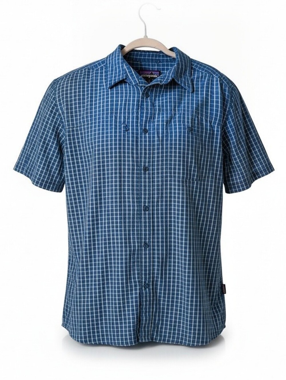 Patagonia Gallegos Hiking Shirt Men's Blue Plaid Nylon Tencel Vented 54285 Large